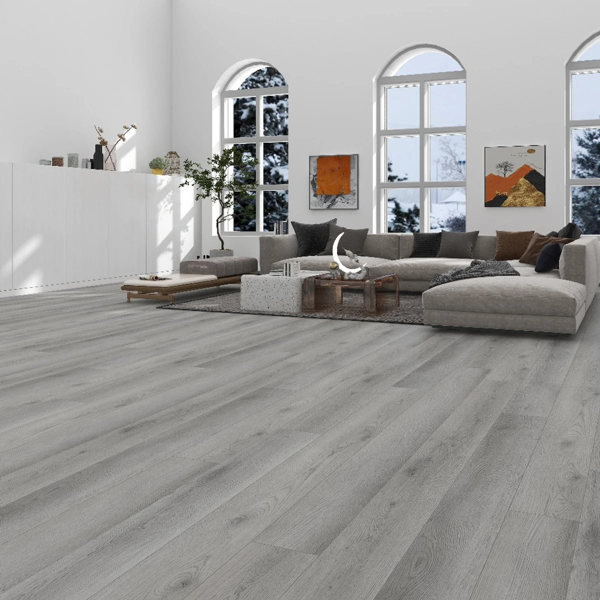 Ash SPC Rigid-Core Plank installed in a room setting