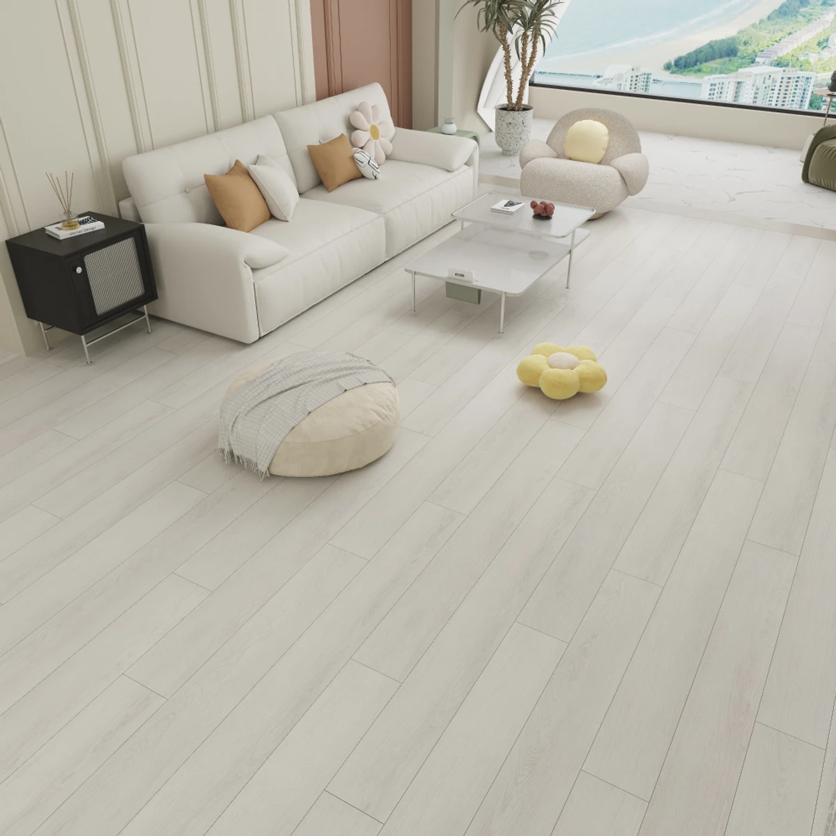 Blass Gray SPC Rigid-Core Plank installed in a room setting