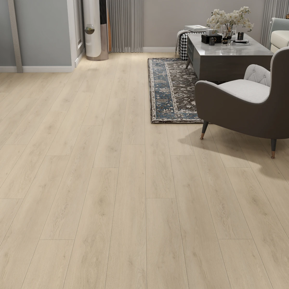 Common Oak SPC Rigid-Core Plank installed in a room setting