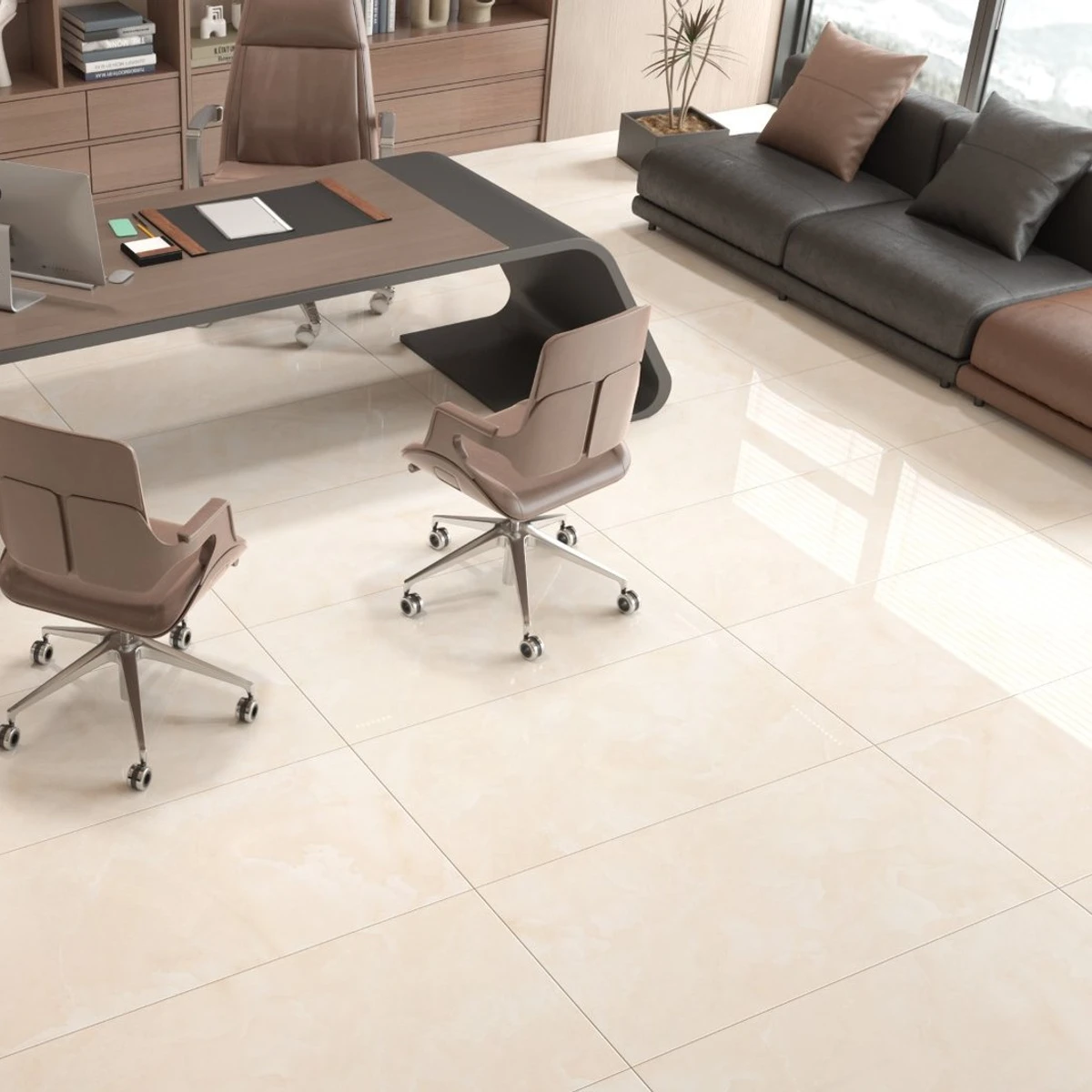 Delmor Avery Porcelain Tile installed in a room setting