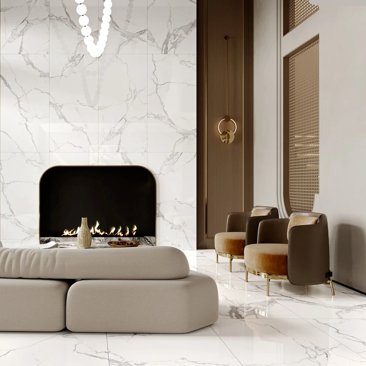 Electro White Porcelain Tile installed in a room setting
