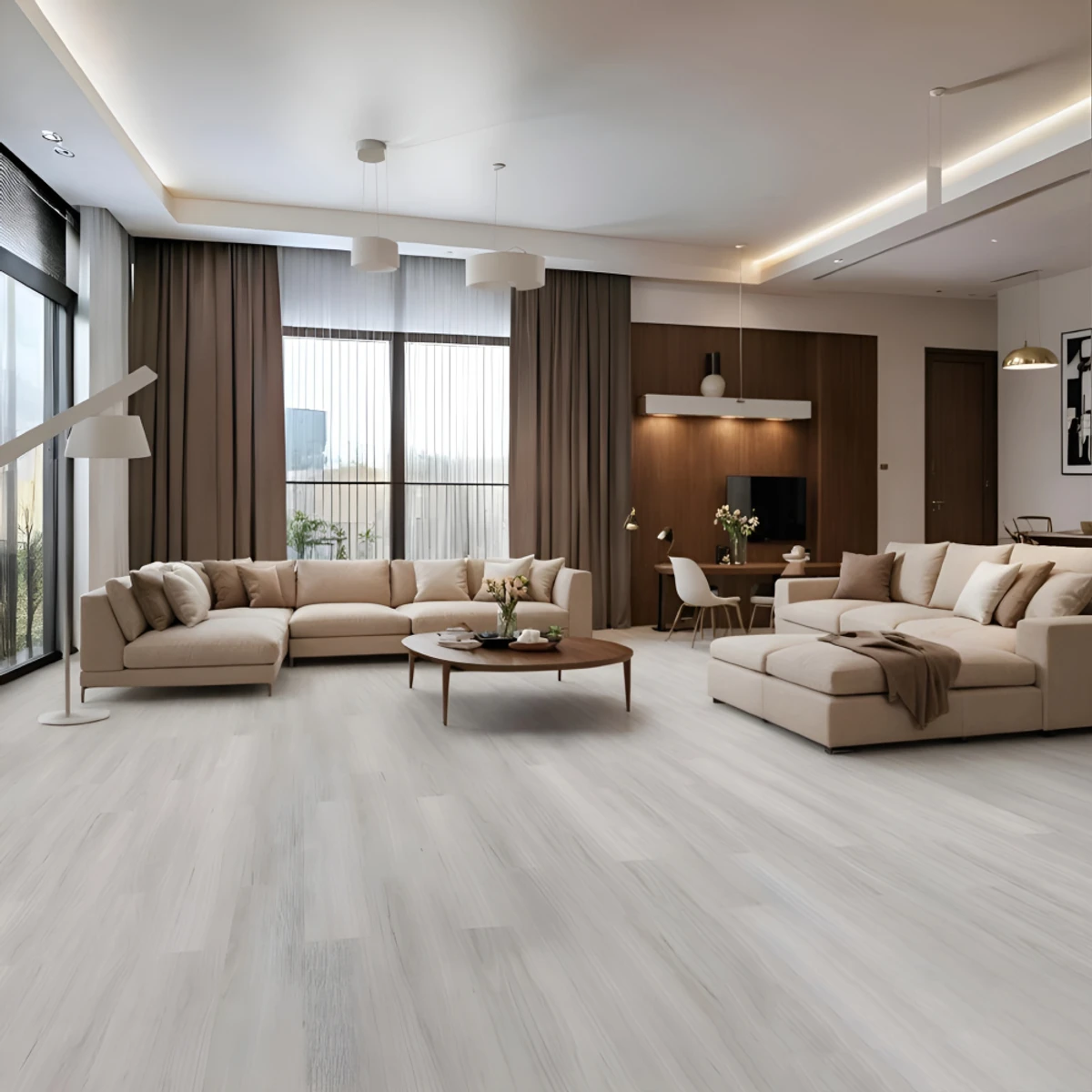 Gray Beach SPC Rigid-Core Plank installed in a room setting