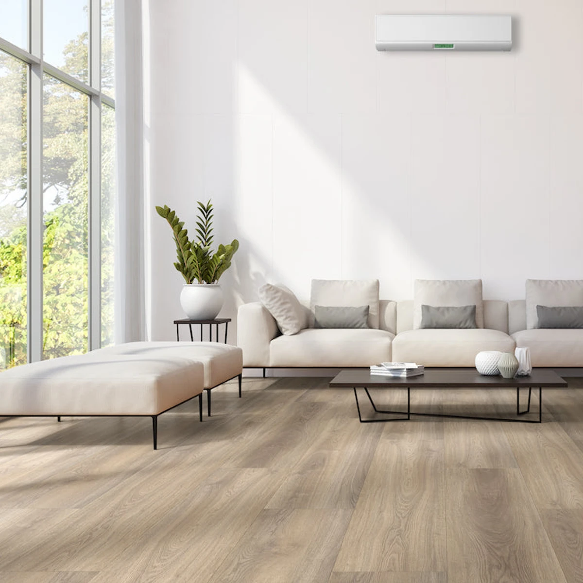 Prime XL 12 in Banff Oak SPC Rigid-Core Plank installed in a room setting