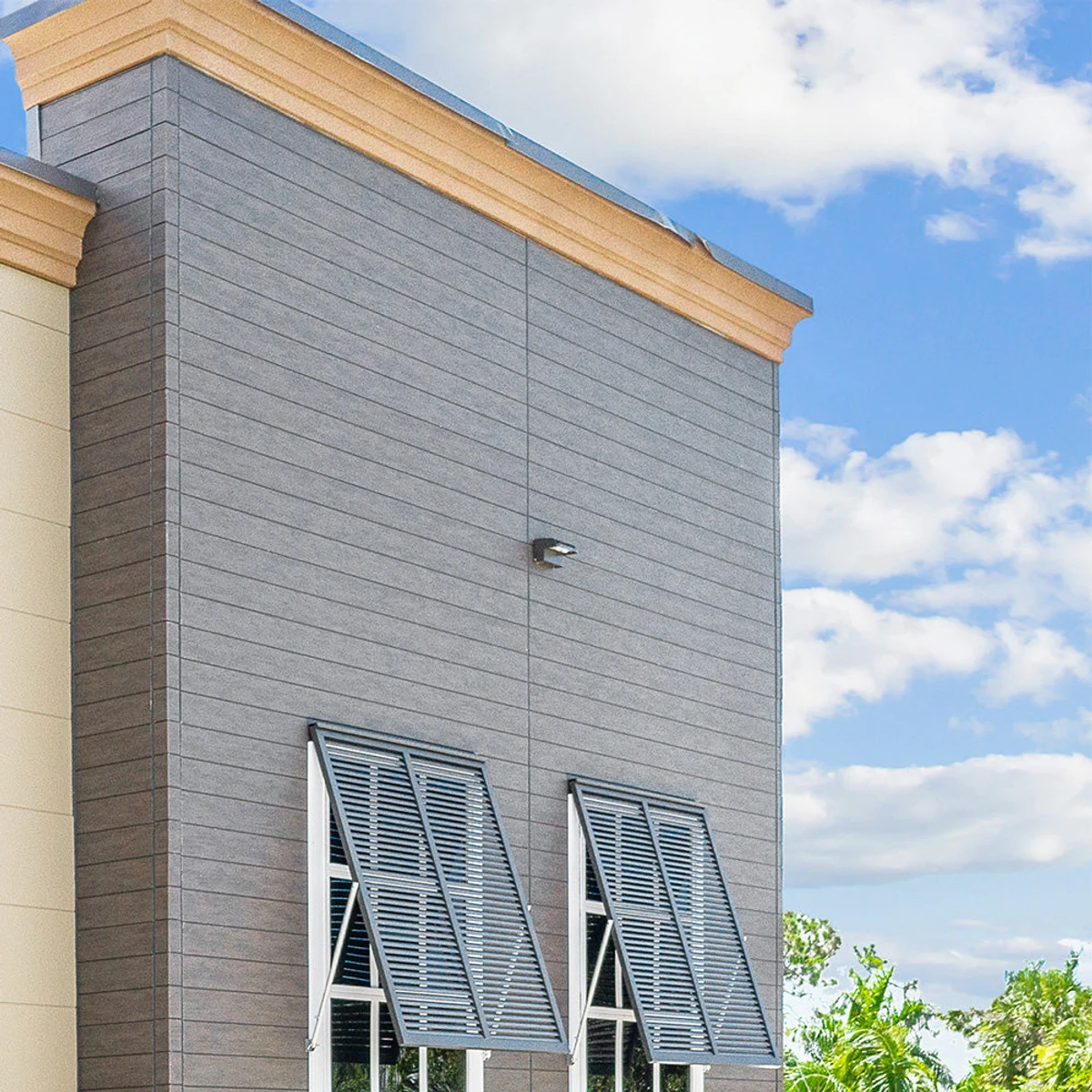 Solid Classic Siding Graystone SPC Rigid-Core Plank installed in a room setting